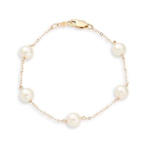 MASAKO14K Yellow Gold 6-7MM CulturedFreshwater Pearl Station Bracelet.